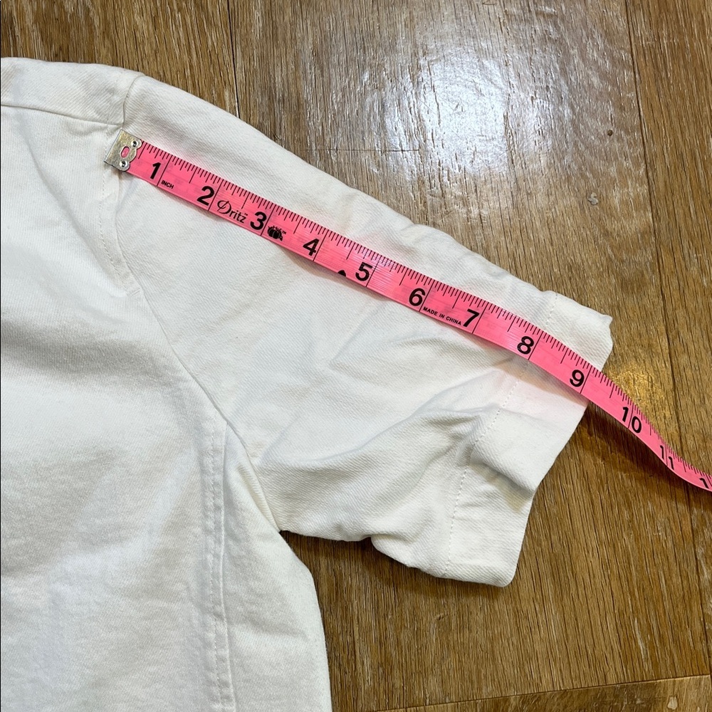 Banana Republic White Denim Short Sleeve Shirt Top Stretch Crew Medium M - Picture 14 of 16